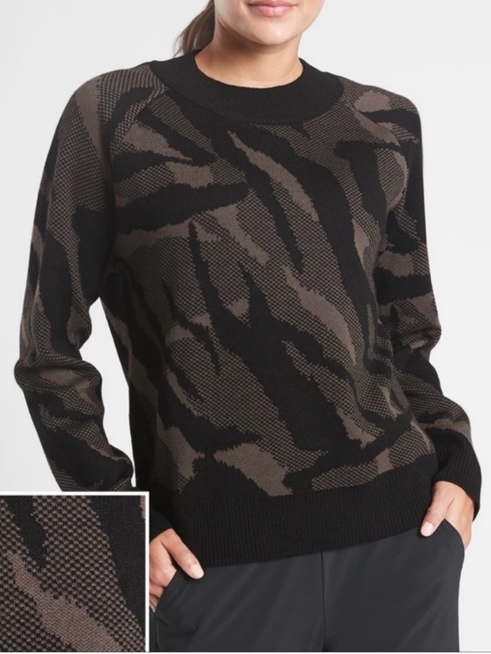Athleta Jacquard Textured Merino Blend Crewneck Pullover Sweater Size Small